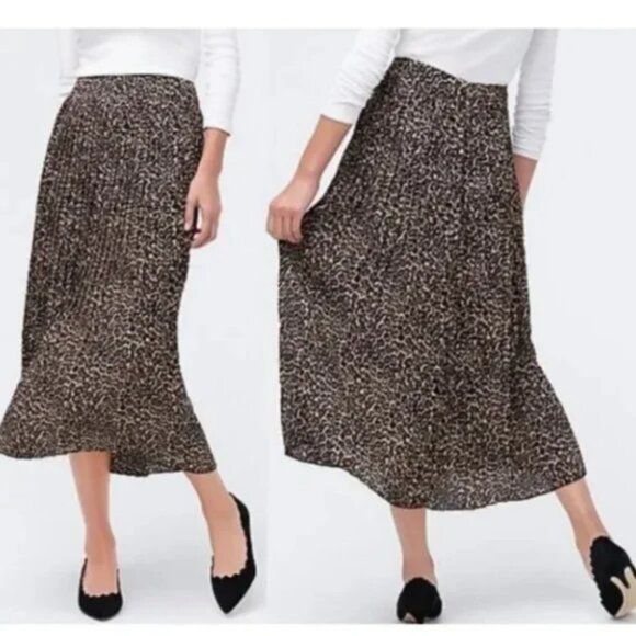 J. Crew Pleated Midi Skirt In Leopard Print Size 00 EUC - Picture 1 of 11